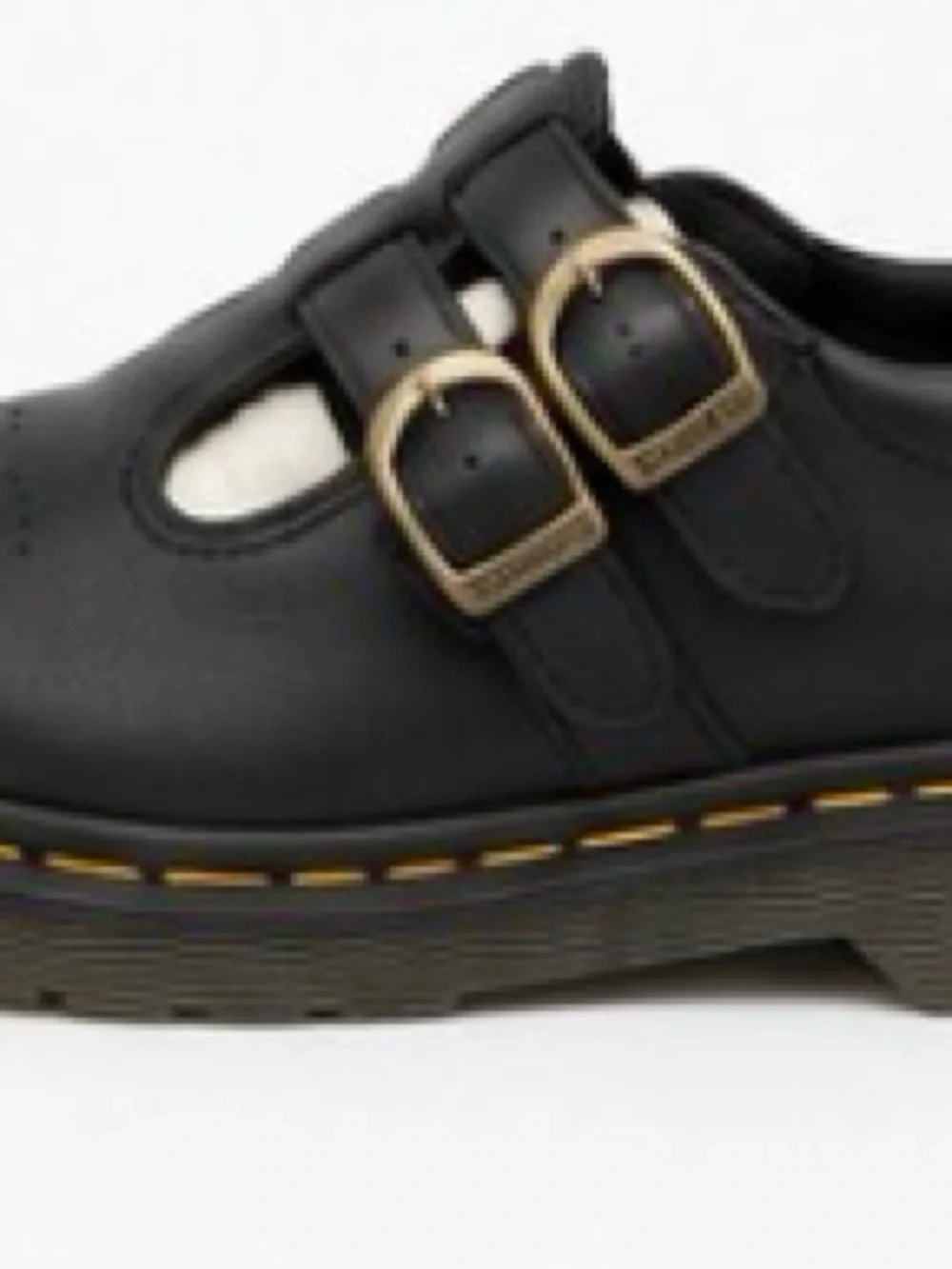 Dr. Martens Black Leather Double-Strap Mary Jane with Brass Buckles